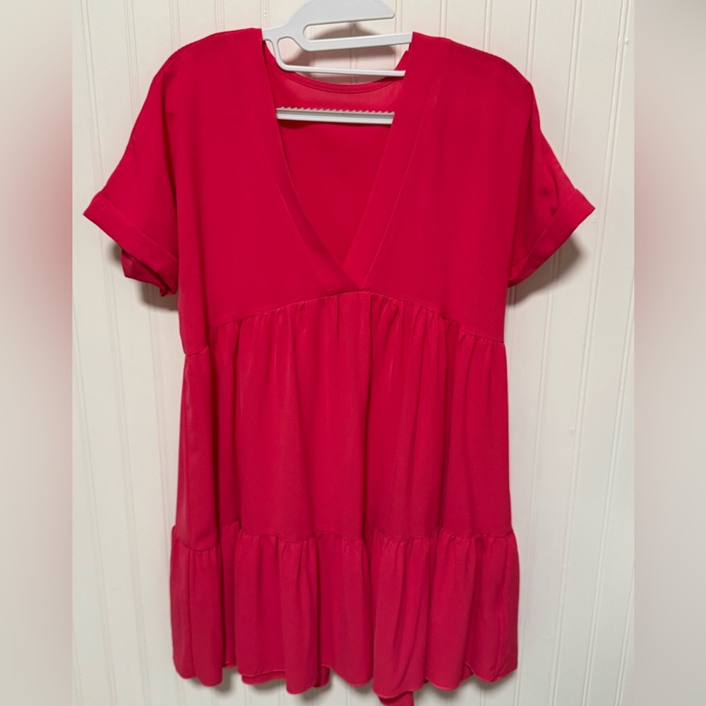 Women's Jot Pink V-Neck Babydoll Dress